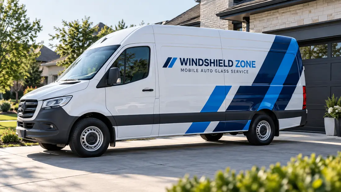 Windshield Zone mobile auto glass service van arriving at a customer's home